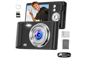 ZAZYZIA Digitalkamera 4K 48MP - Digital Kamera mit 16X Digitalzoom für Kinder - Autofokus Kompaktkamera Mini- Fotoapparat mit 32GB Karte - Fotokamera mit 1000mAh Akku - Digital Camera Schwarz für Teenager