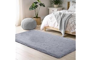 BEIMO Small Fluffy Faux Fur Bedside Rug 50x80cm, Soft Shaggy Rugs for Bedroom, High Pile Rugs, Non Shedding Plush, Solid Colour Shaggy Rug for Living Room, Grey