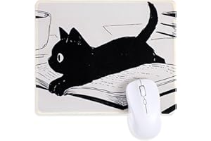 Qianyu Podkładka pod mysz z czarnym kotem urocza anime podkładka pod mysz zabawna kwadratowa podkładka pod mysz kawaii akcesoria na biurko z przeszytymi krawędziami antypoślizgowa gumowa podstawa do