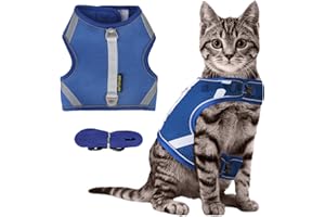 EASY JOY Arnes Gato Anti-escapea, Ajustable Arnés para Gato, Tiras Reflectantes de Borde Completo Que Brindan Protección para Gatos Que Caminan de Noche (XS, Azul)