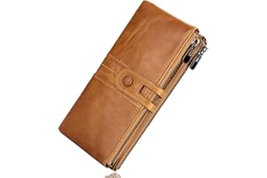 Roulens Women's Purse, Large Vintage Leather Wallet for Women, Women's Leather Wallet with RFID Protection, Women's Purse with 13 Card Slots with Mobile Phone Compartment