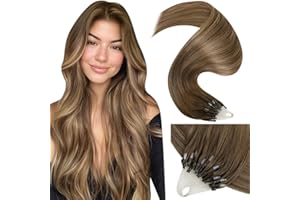 ‎LAAVOO LaaVoo Braun Microring Extensions Echthaar 1g/s Balayage Haarverlängerung Echthaar Microrings Ombre Hellbraun mit Goldblond Micro Loop Extensions Glatt 50G 50Stränge #8/16/8 35cm