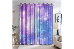 Ttincceer 117x138cm Galaxy Blackout Vorhang für Schlafzimmer Blau Lila Nebel Außenraum Verdunkelung Fenster Vorhänge Träumendes Universum Bedroom Vorhänge Thermisch Isolierte 2 Panels