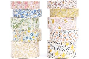 KAVI' S 10 rouleaux Washi Tape Set, Ruban Adhésif Décoratif Œuvre d’art inspirée Feuille d’or Masking Tapes pour Arts, Bullet Journal, Scrapbooking, Bricolage, Emballage (fleurs fleures)