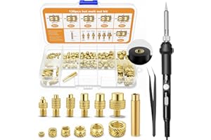 JUKIBOLE Inserti Filettati, 130 Pezzi Inserto Filettato M2/M3/M4/M5/M6/M8 per Componenti di Stampa 3D e Parti in Plastica, con Saldatore e Punte di Saldatura, Dadi Scanalati Metrici in Ottone