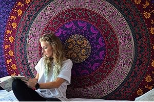 RAJRANG Tapisserie Murale Mandala Hippie Décor Indienne Psychedelic Queen Grand Coton Mandala Mural Tapestry Bohemian Tenture Déco Mural