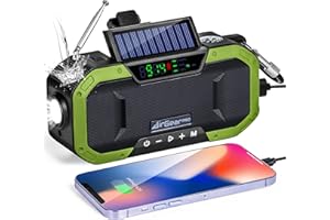 AirGearPro Radio Portátil Pequeña Recargable con Cargador Solar, Luz de Emergencia y Radio FM/Am - Batería Externa de 5000 mAh con Salida USB, IPX5 a Prueba de Agua
