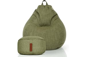 Green Bean© Set da 2 poltrona a sacco per interni + sgabello imbottitura in EPS – Poggiapiedi pouf Cuscino per pavimento sdraiarsi sedersi Poltrona da salotto Poltrona Relax Verde