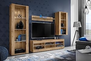 Komodee Wohnwand Wohnzimmerset Tivoli Medio, Wotan/Wotan, Breite 245cm x Höhe 159cm x Tiefe 35cm, ohne LED, für Wohnzimmer, Schlafzimmer