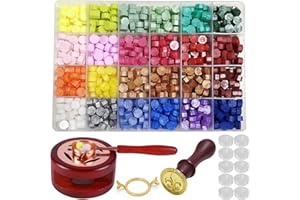 Hongyans 620 Piezas Sello Lacre Kit Perlas de Cera de Sellado con 1 Sello de Cera 1 Calentador de Cera Lacre 1 Cuchara de Fusión 10 Velas para Navidad Boda Invitación