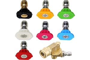 M MINGLE Pressure Washer Accessories Kit, 7 Power Washer Spray Nozzle Tips, Quick Connecting Pivoting Coupler, 1/4 inch, 4500 PSI, 8-Pack