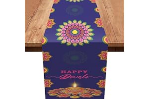 XINVERY Happy Diwali Table Decoration,Purple Diwali Table Runner India Deepawali Festival Table Runner Holiday Kitchen Dining Table Decoration for Home Party Decor 13x72 Inch
