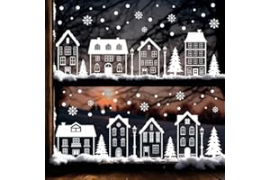 Fensterbilder Weihnachten Weis Häuser, VDSOW Fensterbild Weihnachtsdorf Fenstersticker Weihnachten Weiß Winterdorf Schneeflocken Fensteraufkleber Weihnachts Fenstersdeko, Fenster Weihnachtsdeko
