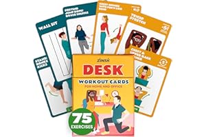 ZINSK 75 Desk Workout Cards - 25 Stretches 50 Bodyweight Exercises to Make Quick, Easy Workout Routines from Your Chair - 3.5 x 2.5 inch Desk Exercise Cards for Women and Men Who Work from Home or Office