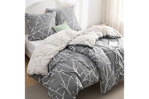 ‎BEDSURE BEDSURE Bettwäsche 135x200 4teilig Bettbezug - Bettwäsche-Sets 135 x 200 cm 2er Set mit 2 Kissenbezüge 80x80cm, ÖKO-TEX Wendebettwäsche Bedding Zweige Grau Muster mit Reißverschluss