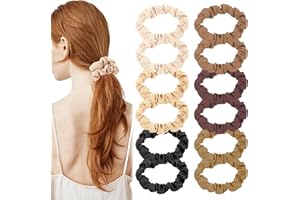 Amabro Małe Satynowe Gumki do Włosów - 12 Szt. Elastycznych, Miękkich i Wygodnych Gumek, Skinne, Bezbolesne Akcesoria dla Kobiet i Dziewcząt