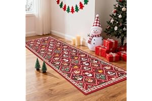 Enyhom Christmas Runner Rugs for Hallway, 80 x 200 cm Xmas Kitchen Runners Non Slip Washable Carpet Runners Long Hall Runner for Entryway Corridor Door Bedside Laundry Room, Red
