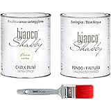 CHALK PAINT Bianco Antico & FINITURA + PENNELLO - Pittura Shabby Chic EXTRA OPACA (1 Litro) + Finitura Trasparente Opaco (1 L
