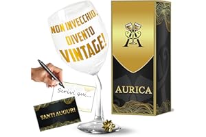 AURÌCA Aurica Calice Vino Personalizzato NON INVECCHIO DIVENTO VINTAGE - Bicchiere Piegato Per Ridere E Brindare Con Stile - Il Regalo Perfetto Elegante, Ironico E Pronto A Stupire Con Scatola Regalo Inclusa