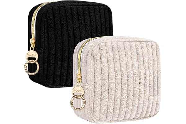 2pcs Pochette Serviette Hygiénique Fille pour Tampons Protège Slip Culotte Menstruelle Sac en Molleton Rangement pour Serviettes Hygiéniques Cadeau Kit Premieres Régles Jeune Filles(Noir&Beige)