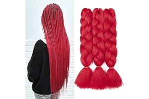 Gairyan Braiding Hair Extensions Ombre Jumbo Braids Synthetic Hair 3 Packs 24 inches 300g Coloured Hair for Braiding Extensions Box Braids Crochet Twist (Red)