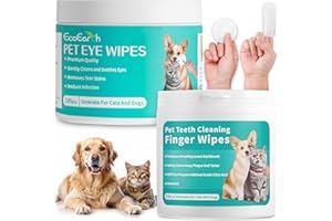 EcoEarth 100 toallitas Premium para Ojos y 50 toallitas limpiadoras de Dientes para Perros y Gatos - Almohadillas para Limpiar Ojos y Cuidado Dental para Mascotas