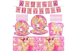 Crunier Prinzessin Geburtstagsdeko,52 Stück Prinzessin Partygeschirr,Prinzessin Party Supplies Set Zum Geburtstag Pull Flag für Kinder Geburtstagsdekoration