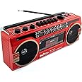 Echo Audio Retro Blast Bluetooth Boombox, Portable Cassette/Tape Player, AM/FM/SW 3 Band Radio, Two 8 W X-Bass Speakers, Voice Recorder, Headphone Jack, Supports USB and SD Cards (Red)