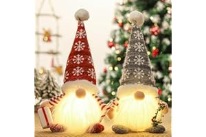 QIFU Décorations De Noël Lumineuses Gnome, 2 Pcs Rouge Et Gris Gnome De Noel Geant, Ornements Noel Interieur Lumineuse, Fait à La Main Suédois Santa Tomte Gnome Pour Décoration Intérieure Fenetre Table