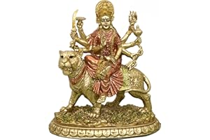ALIKIKI Hindu Goddess Small Durga Statue - 5.7" H Indian God Durga on Tiger Figurines Decoration Hinduism Buddha Idol Home Office Temple Puja Sculpture Mandir Murti Diwali Pooja Gifts Meditation Altar Shrine