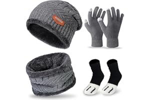 GRANTOP Kids Winter Hat Scarf Gloves Set for Boys Girls,Winter Knitted Beanie Hat Snood Neck Warmer Touchscreen Anti-slip Mitten Outdoor Sports Soft Fleece Lining for Children Boys Girls Aged 5-10