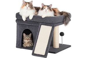 Aechonow Cat Tree Tower for Large Adult Cats, 50 * 40cm Big Perch Bed,Spacious Condo House for Indoor Kitten, Sisal Scratching Post, Dark Gray