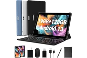 FASTWD Android 13 Tablette 10 Pouces Tablet PC 5G WiFi 19（8+11） Go RAM +128 Go ROM,Smart IPS,Batterie 8000 mAh,8MP+5MP| Bluetooth |OTG,avec Cas+Clavier+Souris+Stylo,Gris