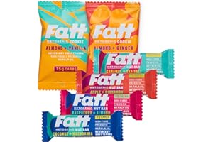 Fatt Keto Taster Pack - Bars & Cookies - 6 Flavours - 6 x 30g - From 1.5g Carbs - 100% Natural Ketogenic Snacks - Low Carb, Low Sugar, High Prebiotic Fibre & Sweetener Free - FattBar