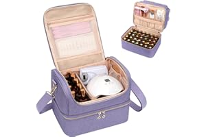 RELAVEL Nagellack Aufbewahrung, Doppelschicht Nagellack Organizer Tasche, Reise Nagellack Aufbewahrungsbox für 45 Flaschen Nagellack & Eine Nagellampe, Kosmetikkoffer Nagelkit Bag (Lila, 45 Flaschen)