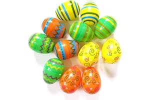RUIYWEN 12 Uova di Pasqua Dipinte Uova Finte Uova di Plastica Vuote per Riempire Regali a Sorpresa per Bambini Decorazione Artigianato (4x6 cm, 6 Stili)