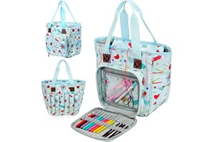 JOZEA Sac pour laine, sac à tricoter, sacs de crochet pour projets inachevés, crochets et autres accessoires (Aucun accessoire inclus) (bleu clair)