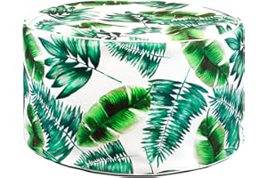 Gardenwize - Inflatable Outdoor Ottoman Chair - Garden and Camping Seat Cushion No Pump Needed (Botanical Green Palm)