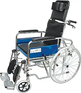 entros Premium Chromed Steel With United Brake Foldable Recliner Wheelchair With Soft Commode Seat (EHS608GCJ) - CE European & ISO Certified