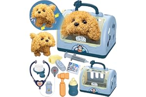 STAY GENT Robot Perro Juguete Que Anda y Ladra Maletin Medicos Juguete Kit Veterinario Doctora 12Piezas Aseo Peluche Perrito Juguete Que Andan Fonendoscopio Jaulas Juegos Regalo Niña 2 3 4 5 6 7 Años