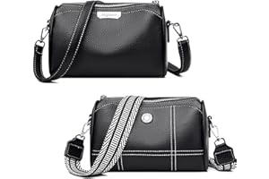 Atgbiem Leder Crossbody Bag Damen Umhängetasche Klein Handtasche Moderne Taschen Mit Breitem Schultergurt Bags for Women Schwar Kommt mit 2 austauschbaren Schultergurten