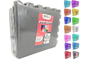 MATVIZE Eva Foam Baby Play Mat – 12Pcs (29x29cm) 8mm Thick Soft Grey Interlocking Floor Tiles, Waterproof, Non-Slip, Safe & Comfortable Matting for Kids, Child’s Play (Grey, 12 Pack)