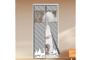 Purejoy Magnetic Thermal Insulated Door Curtain with Visual Windows, 90×200 CM,Waterproof Soundproof Thick Oxford Fabric,Door Curtains Thermal for Winter-Christmas Pattern Design