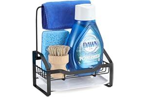 MAINPI Soporte Estropajo Fregadero Cocina,Organizador de Fregadero Acero Inoxidable,Porta Esponjas con Bandeja Drenaje,Almacenamiento Organizador Montaje en Pared,Organizador Bajo Fregadero Cocina (Negro)