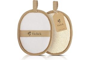 YICLICK Exfoliant pour le corps en éponge de luffa naturel (2 pièces), Éponge de bain douche en luffa, Loofah pour femmes et hommes, Nettoyant en profondeur pour le corps de la peau (Beige)