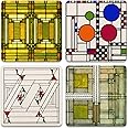 CoasterStone AS305 Absorbent Stone Coasters, Frank Lloyd Wright, Art Glass Designs, Multi-Colored