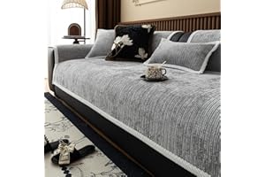 LINGKY Sofa Überzug Vintage Sofabezug rutschfest Sofaschoner Weiche Chenille 1/2/3/4 Sitzer Couch Überzug Sofaüberwürfe für U Form L Form Sektionssofa (Grau,90x160cm)