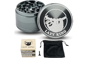 LAZY KING Premium Aluminium Grinder Crusher - 63 mm, 4-teilig - Set mit Beutel & Pollen Scraper - Hochwertige Kräutermühle in Space Grau
