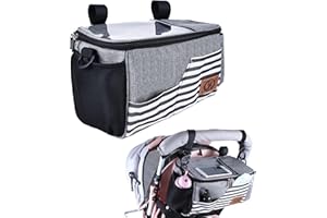MITENING Organiseur Poussette Sac de Rangement Pour Poussette Etanche Grande Capacité Design Léger avec Fermeture Eclair Antidérapante, L'accessoire Poussette Convient Tous les Modèles de Poussette (Gris)