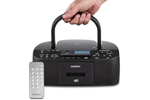 MEDION DRX-1 Plus Boombox (Radio Portable Dab+ et FM, Bluetooth, Lecteur CD, MP3, Cassette, Prise Casque, stéréo, AUX, Secteur & Piles) Noir